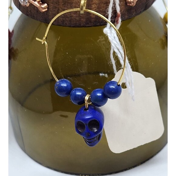 Colorful Skull-Themed Wine Glass Charms Set - 4 Unique Charms With Beads & Wood - Picture 4 of 13